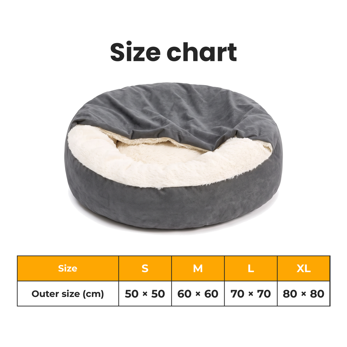 [en] CuddleCave – Size chart S to XL