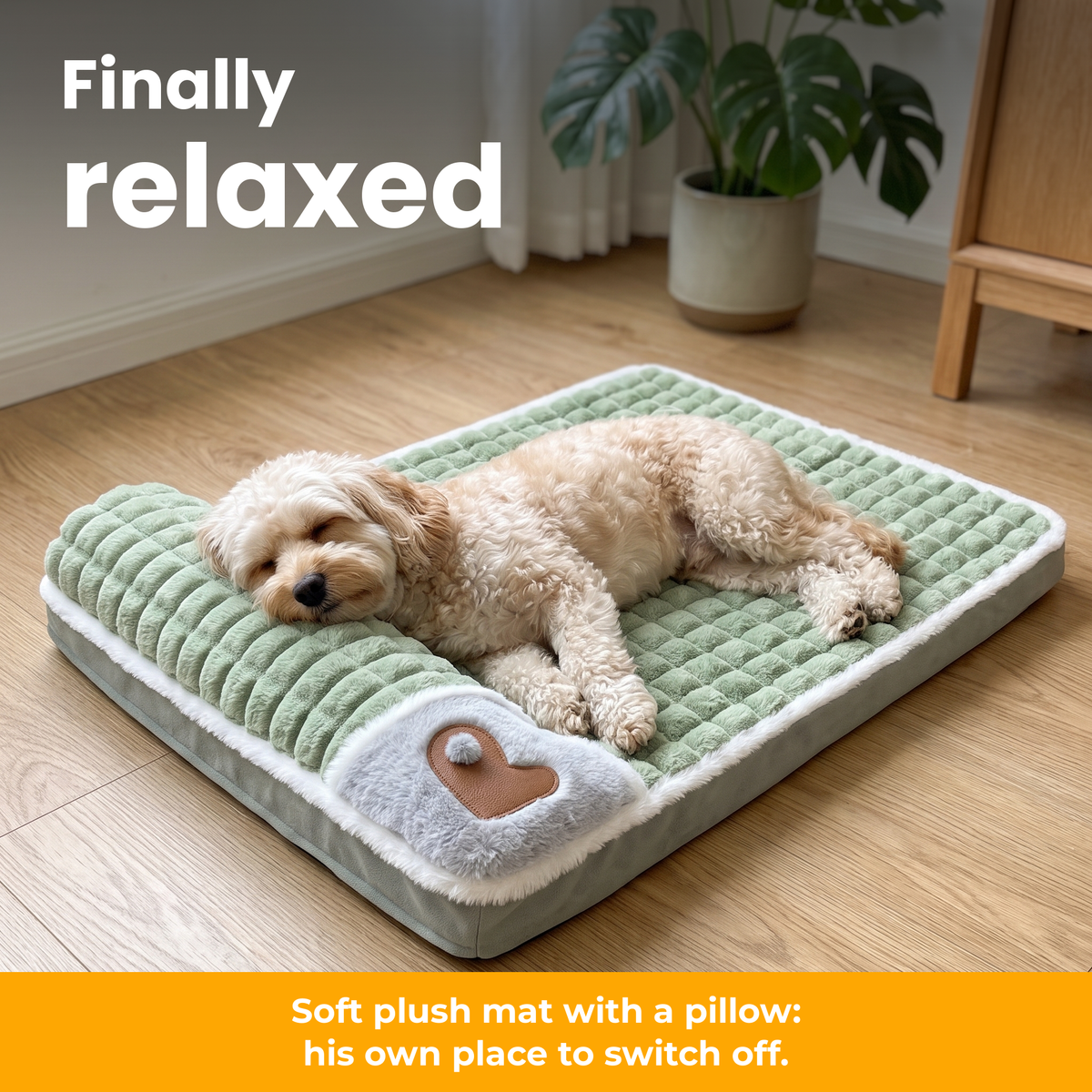 [en] SnugPad – Dog sleeping relaxed with its chin on the pillow